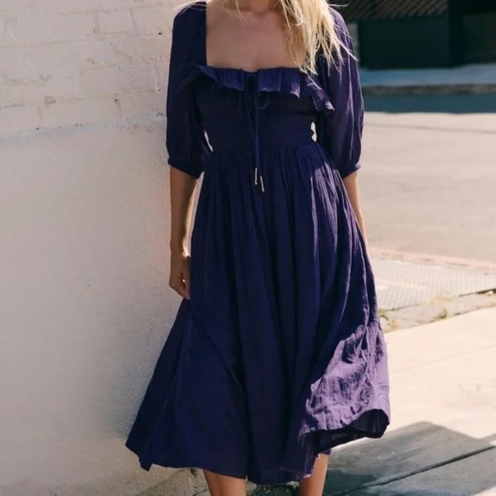 Free People Oasis Midi Dress Evening Eclipse Navy Blue NWT Small